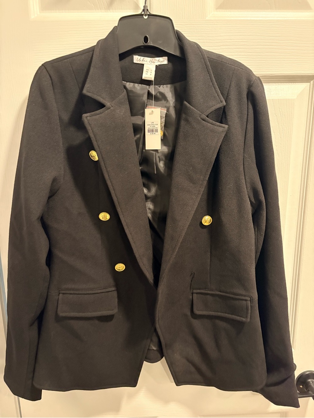 Urban Heritage Black Double-Breasted Blazer with Gold Buttons